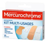 Mecurochrome Pansements classiques - Résistant à l'eau - 4 modèles et 2 couleurs - Coffret multi-usages - Boîte de 20