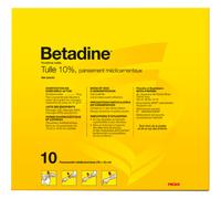 Meda Pharma Betadine Tulle 10% Povidone Iodée Pansement Médicamenteux 10x10cm 10 Pièces
