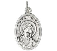 Médaille Acutis Saint Carlo avec carte de prière | Médaille ovale argentée | Cadeau catholique | Dévotion portable | Saint patron de l'Internet | Fabriqué en Italie