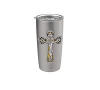 Médaille catholique Croix de Saint Benoît Gobelet isotherme en acier inoxydable double paroi