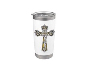 Médaille catholique Croix de Saint Benoît Gobelet isotherme en acier inoxydable double paroi