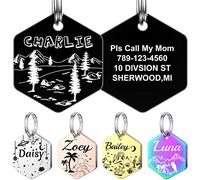 Medaille Chien avec Gravure personnalisée - YEHANTI Acier Inoxydable Médaille Chien et Chat Hexagone Identification Gravure Prénom Adresse Tel avec gravure de motif personnalisée (L, Noir)