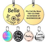 Medaille Chien avec Gravure personnalisée - YEHANTI Acier Inoxydable Médaille Chien et Chat Identification Gravure Personnalisé Prénom Adresse Tel avec gravure de motif personnalisée (S, Or)