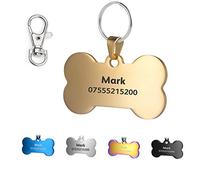 Médaille Chien et Chat Identification Gravure Personnalisé Prénom Adresse Tel en Acier Inoxydable avec Service Gratuit de Gravure pour (M, or(os))