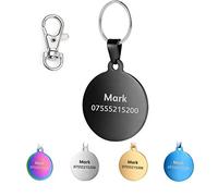 Médaille Chien et Chat Identification Gravure Personnalisé Prénom Adresse Tel en Acier Inoxydable avec Service Gratuit de Gravure pour (M, noir(ronde))