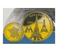 Medaille Commémorative Dorée A L'or Fin 24 Carats Tour Eiffel