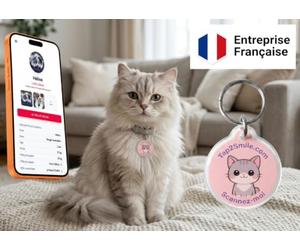 Médaille Connectée Chat/Médaille Chat - Double Technologie : QR Code + NFC - Sans Conctact - RGPD - Données personnelles sécurisés - Sans Abonnement - Tap2Smile (Tag Chat)