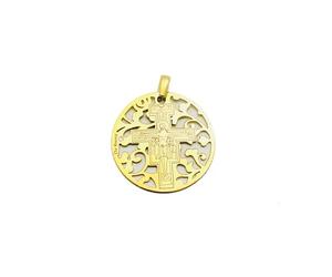 Médaille croix Saint-Damien en argent sterling recouverte d'or 18 carats et diamant