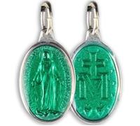 Médaille de la Vierge Miraculeuse, en aluminium,forme ovale et email couleur. Entièrement produite à Lourdes. 100% Made In Lourdes. (Verte)