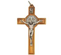Médaille de Saint Benoît Crucifix | Saint patron des étudiants et de l'Europe | Avec étui et cordon | Excellent cadeau catholique pour première communion et confirmation, Bois, Sans pierre précieuse