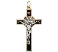 Médaille de Saint Benoît Crucifix | Saint patron des étudiants et de l'Europe | Avec étui et cordon | Excellent cadeau catholique pour première communion et confirmation (marron)