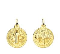 Médaille de Saint Benoît en or 9 carats, 18 mm, finition mate et détails en relief avec une croix au revers