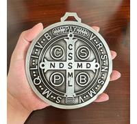 Médaille de Saint Benoît Extra Large de 12,7 cm avec Finition en Laiton pour Mur ou Bureau Argenté