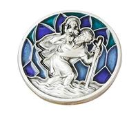 Médaille de Saint Christophe Argenté/bleu 3 cm Pour voiture