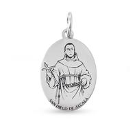 Médaille de Saint Diego d'Alcalá en argent massif 925, ovale, 18 mm