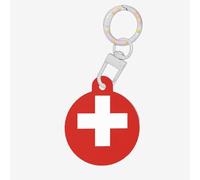 Médaille d'identification avec drapeau suisse pour chien et chat - Personnalisable - Tendance - Rond - Plusieurs couleurs - Matériau acrylique - Pour petits et grands animaux de compagnie - Blanc