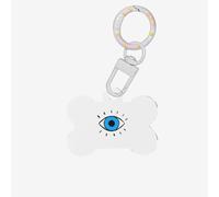 Médaille d'identification en acrylique avec motif mauvais œil - Double face - Avec porte-clés pour animaux de compagnie