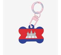 Médaille d'identification en acrylique en forme d'os avec drapeau du Cambodge pour animaux de compagnie, parfaite pour les chiens et chats de petite et grande taille, mignonne et fonctionnelle