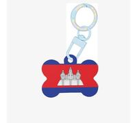 Médaille d'identification en acrylique en forme d'os avec drapeau du Cambodge pour animaux de compagnie, parfaite pour les chiens et chats de petite et grande taille, mignonne et fonctionnelle