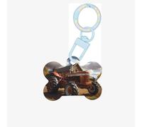 Médaille d'identification en acrylique en forme d'os pour petit animal de compagnie Motif tracteur rouge