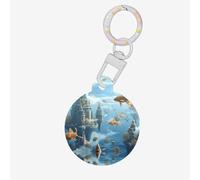 Médaille d'identification flottante de la ville des écoles de poissons dans les nuages pour chien et chat personnalisée, tendance, ronde, de nombreuses couleurs, matériau acrylique, pour petits et
