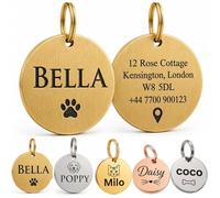 Médaille d'identification personnalisée pour chiens et chats - Médaille ronde profondément gravée avec portrait d'animal de compagnie au Royaume-Uni, nom, numéro de téléphone et adresse, laiton ou
