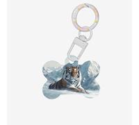 Médaille d'identification pour animal de compagnie « A Cold Tiger as ice » - Médaille personnalisée pour chien et chat - Acrylique en forme d'os - Blanc - Taille S