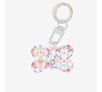 Médaille d'identification pour chien en forme d'os avec motif floral et rayures en acrylique avec anneau pour chien et chat, pendentif artisanat