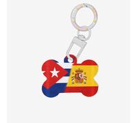 Médaille d'identification pour chien en forme d'os Cuba et Espagne - En acrylique - Avec anneau pour chien et chat