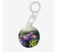 Médaille d'identification pour chien et chat Violet Lilas Bushes - Personnalisée - Tendance - Rond - Plusieurs couleurs - Matériau acrylique - Pour petits et grands animaux de compagnie - Blanc
