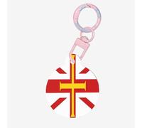 Médaille d'identification ronde en acrylique avec drapeau des îles de Guernesey pour animaux de compagnie, parfaite pour les chiens et chats de petite et grande taille, mignonne et fonctionnelle