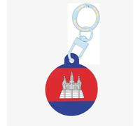 Médaille d'identification ronde en acrylique avec drapeau du Cambodge pour animaux de compagnie, parfaites pour les chiens et chats de petite et grande taille, mignonnes et fonctionnelles