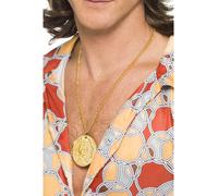Médaille En Métal Doré Sur Chaîne Accessoire Hippy Costume Années 60