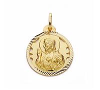 Médaille en or 18 carats représentant le Sacré-Cœur de Jésus, 20 mm. Bordure ajourée en spirale sculptée.