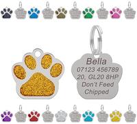 Médaille gravée personnalisée pour chien | Chat | Médaille d'identification pour animaux de compagnie | Acier inoxydable à paillettes motif empreintes de pattes 27 mm (orange)