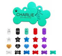 Médaille gravée pour chiens - Médaille personnalisée avec n'importe quel nom et texte - En acier inoxydable - Médaille d'identification personnalisée pour chiens, avec anneau fendu (forme d'os, vert)