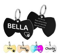 MéDaille Identification Pour Animaux De Compagnie - Plaque PersonnaliséE Pour Chien Et Chat Avec IcôNe & 5 Lignes De Texte Gravé En Acier Inoxydable Medaille Chien,Nœud papillon
