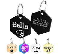 MéDaille Identification Pour Animaux De Compagnie - Plaque PersonnaliséE Pour Chien Et Chat Avec IcôNe & 5 Lignes De Texte Gravé En Acier Inoxydable Medaille Chien,Hexagone