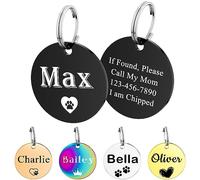 MéDaille Identification Pour Animaux De Compagnie - Plaque PersonnaliséE Pour Chien Et Chat Avec IcôNe & 5 Lignes De Texte Gravé En Acier Inoxydable Medaille Chien,Rond