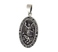 Médaille ovale de Saint Michel, 30 mm, en argent massif 925, oxydée