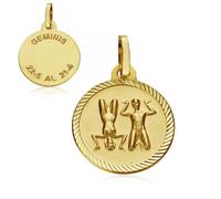 Médaille pendentif 18k horoscope or Gemini 16 mm. signe du zodiaque [AA7412]