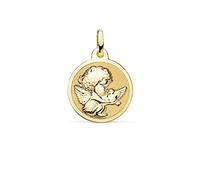Médaille pendentif Colombe Ange en or 18 carats 16mm. finition mate brillante en relief - Personnalisable - ENREGISTREMENT INCLUS DANS LE PRIX
