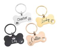 Médaille personnalisée avec empreinte de patte creuse, en acier inoxydable pour animal domestique, numéros de téléphone, adresse pour chiens (or rose)