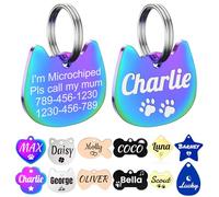 Médaille personnalisée en acier inoxydable avec tête de chat, gravure double face, disponible en 6 couleurs et 13 formes, étiquette pour chat avec 24 icônes personnalisées, nom, adresse, numéro de