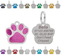 Médaille personnalisée gravée pour chien | Étiquette pour chat | Étiquette d'identification pour animaux de compagnie | Étiquettes de nom en acier inoxydable avec motif de patte scintillante de 27 mm