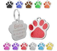 Médaille personnalisée gravée pour chien | Étiquette pour chat | Étiquette d'identification pour animaux de compagnie | Étiquettes de nom en acier inoxydable avec motif de patte scintillante de 27 mm