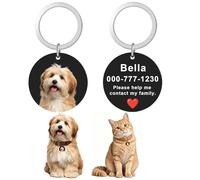 Médaille personnalisée pour chien avec photo et texte - En acier inoxydable - Gravure double face - Pour chiens et chats - 3 tailles