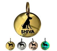 Médaille personnalisée pour chien avec silhouette de race - Acier inoxydable - Gravure recto verso - 25 ou 30 mm - Fabrication française (OR, 30mm)
