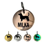 Médaille personnalisée pour chien avec silhouette de race - Acier inoxydable - Gravure recto verso - 25 ou 30 mm - Fabrication française (OR ROSE, 25mm)