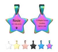 Médaille personnalisée pour chien - Médaille gravée pour chiens et animaux de compagnie - En acier inoxydable - En forme d'étoile (multicolore, taille S)